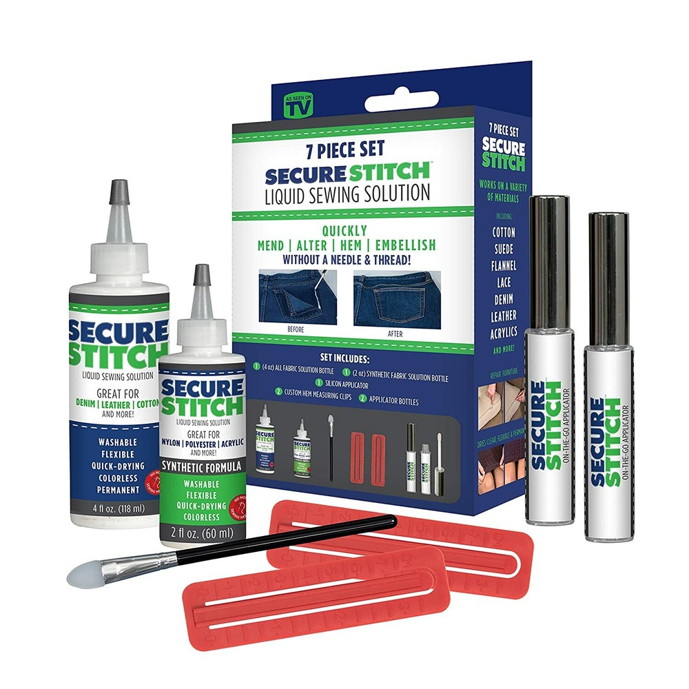 Secure Stitch Liquid Sewing Solution Kit! Fabric Glue