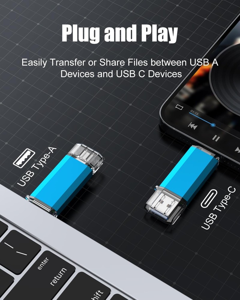 128GB Dual USB C Flash Drive Blue