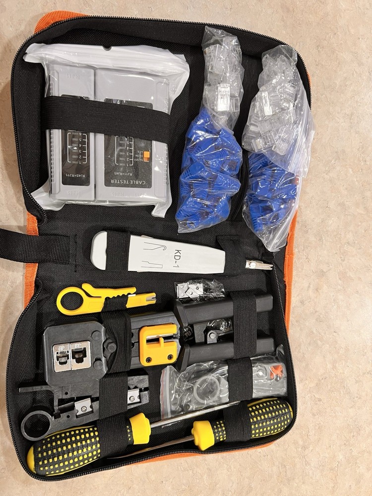 Network Cable Tester Tool Kit RJ45 RJ11 Crimping Set w/ Case – Used
