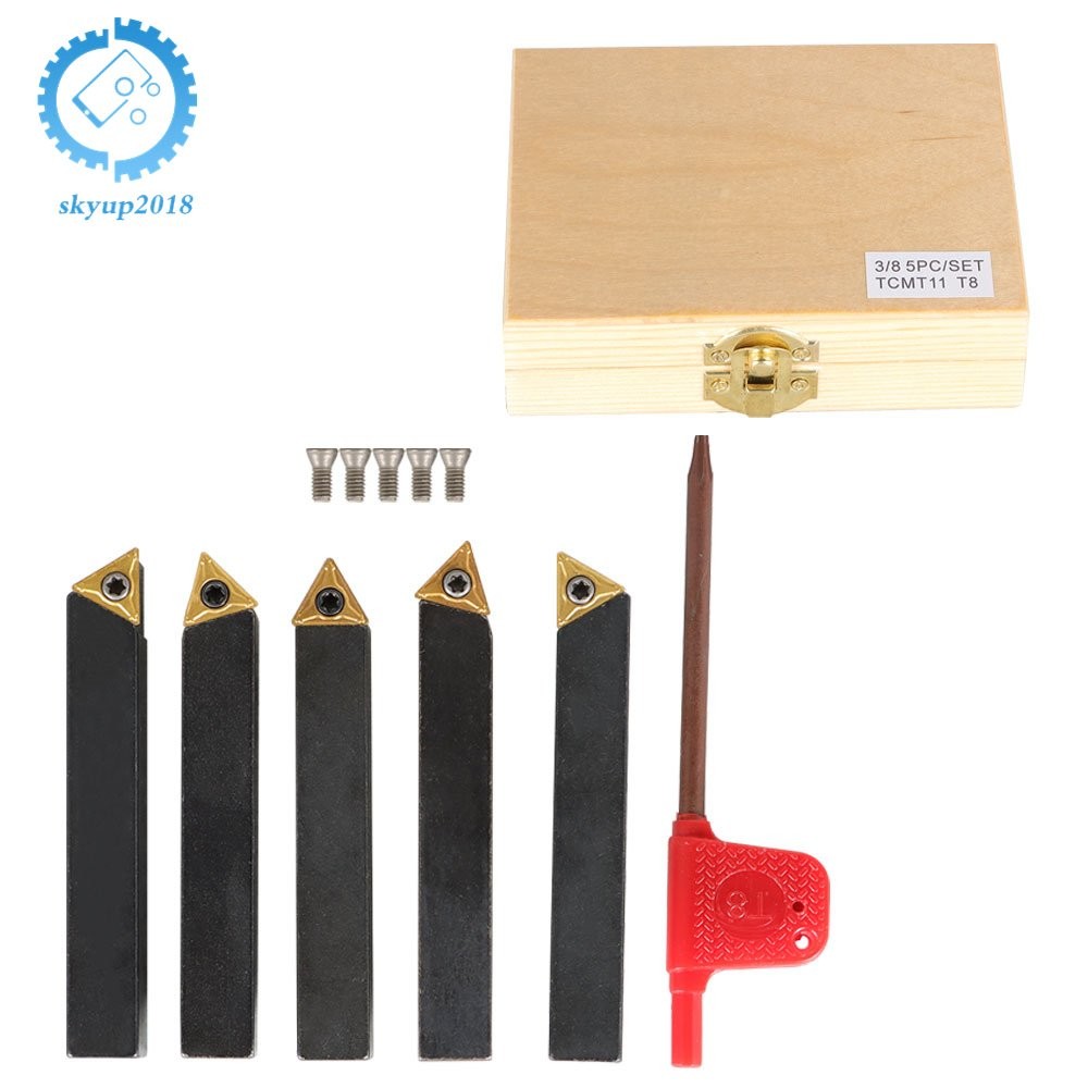 Indexable Carbide Insert Turning Tooling Bit Holder 5Pcs 3/8" Set For Lathe