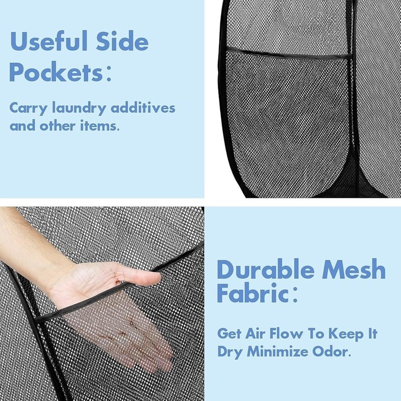 Pop Up Mesh Laundry Hamper Space Saving Lightweight Large Capacity W/ Handles US