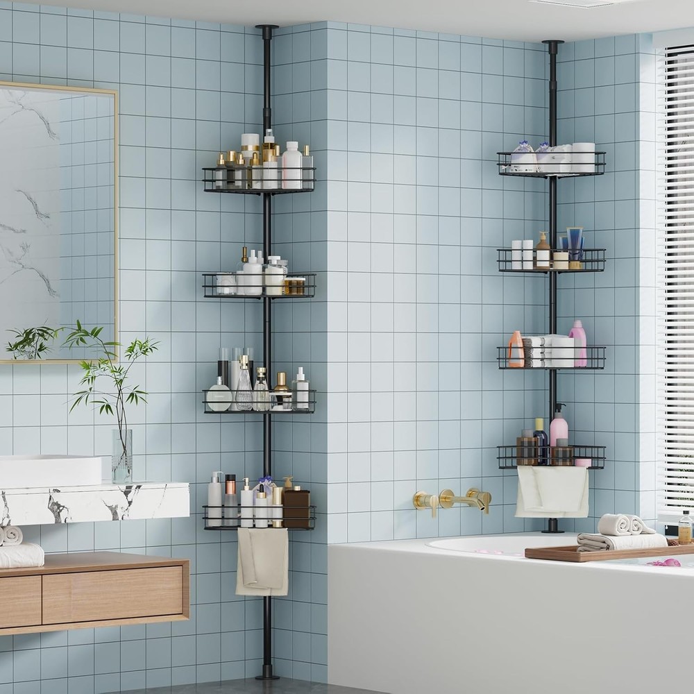 4 Tier Corner Shower Caddy Tension Pole Adjustable Rustproof Bathroom Organizer