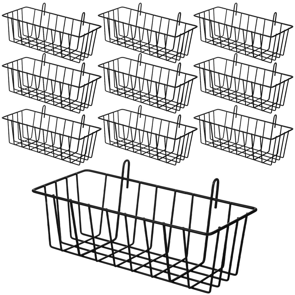 10 PCS Hanging Wire Baskets For Organizing Metal Storage Grid Panel Black