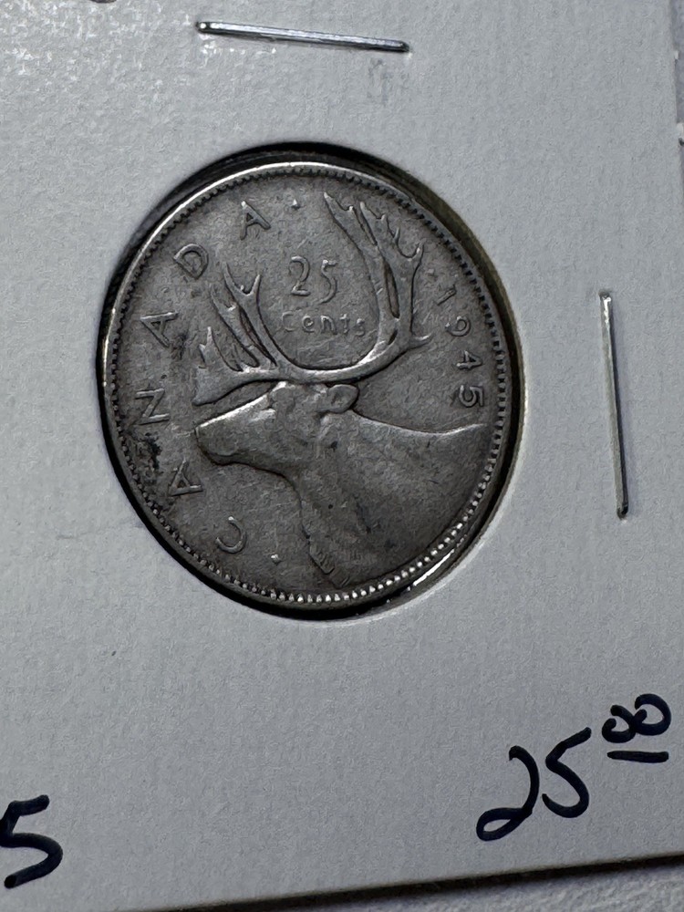 1945 Canada 25 Cents Silver Coin