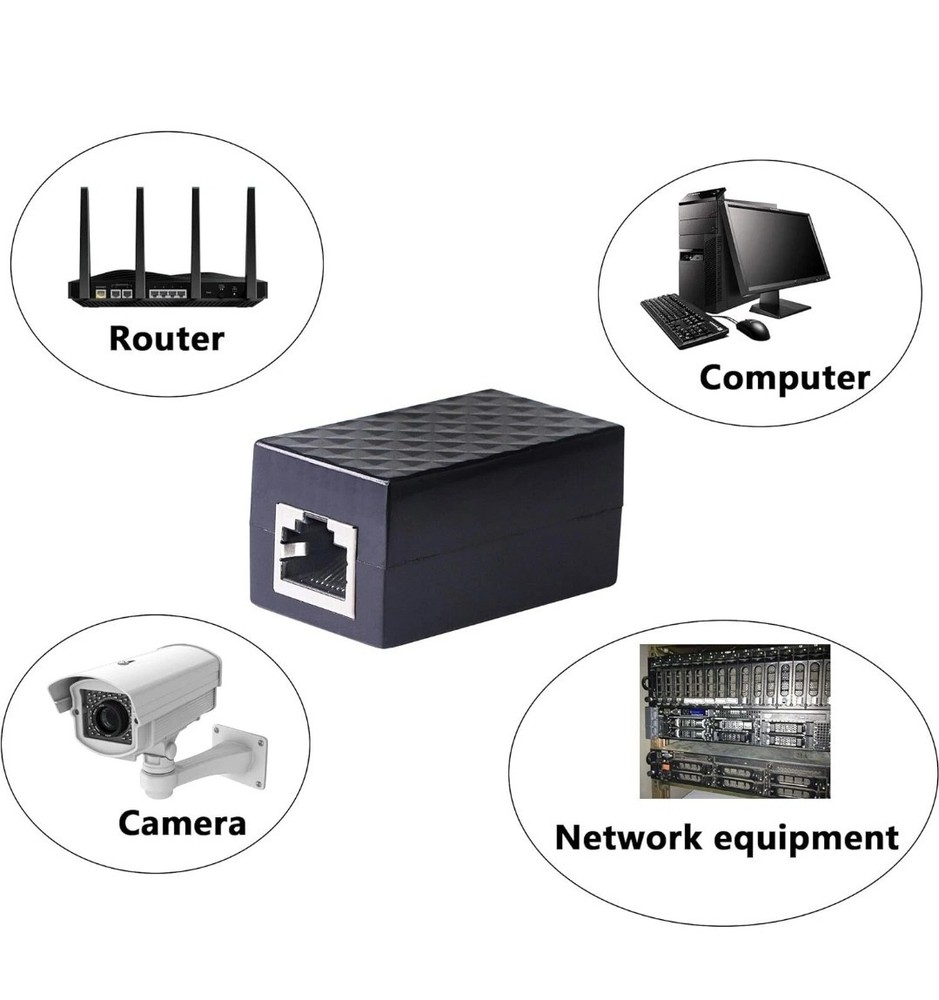 RJ45 Inline Coupler Cat6/Cat5e Ethernet Cable Extender Connector BLACK OR WHITE