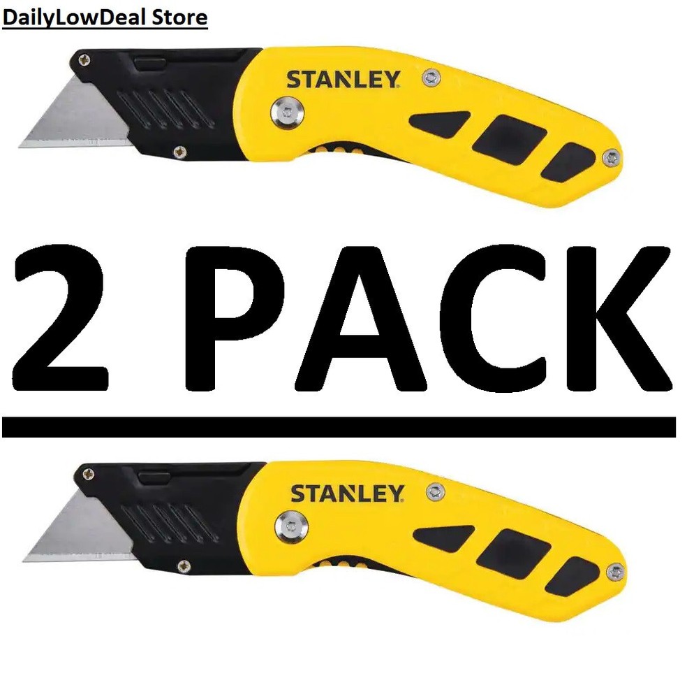 2 PACK - Folding Utility Work Pocket Knife Sharp Box Cutter Push Button Blade