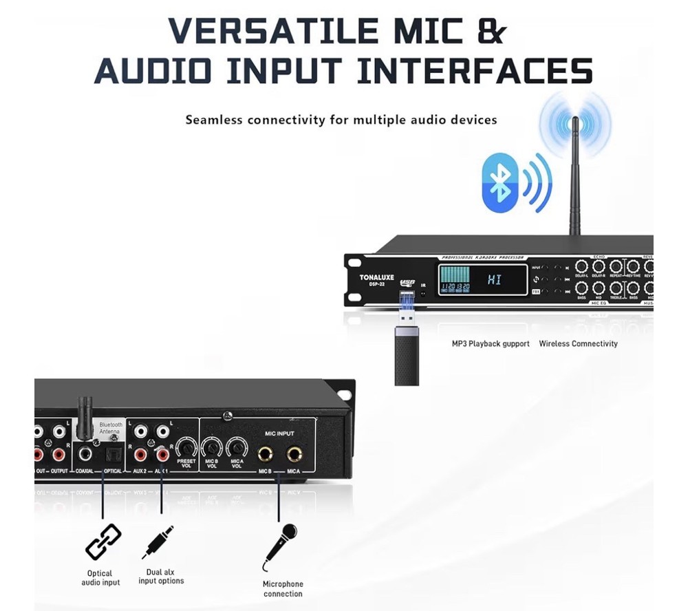 Karaoke Processor System, Digital PreStage Effector Vocal Preamp Mixer Equalizer