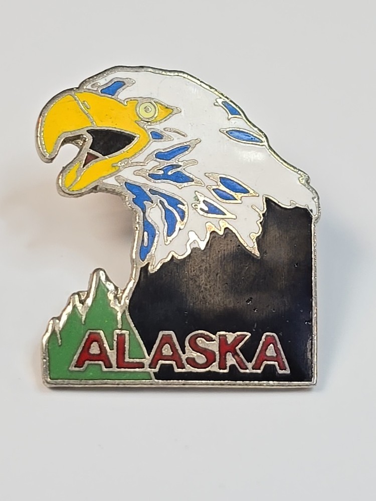 Alaska Eagle & Mountain Lapel Pin Nice Enamel