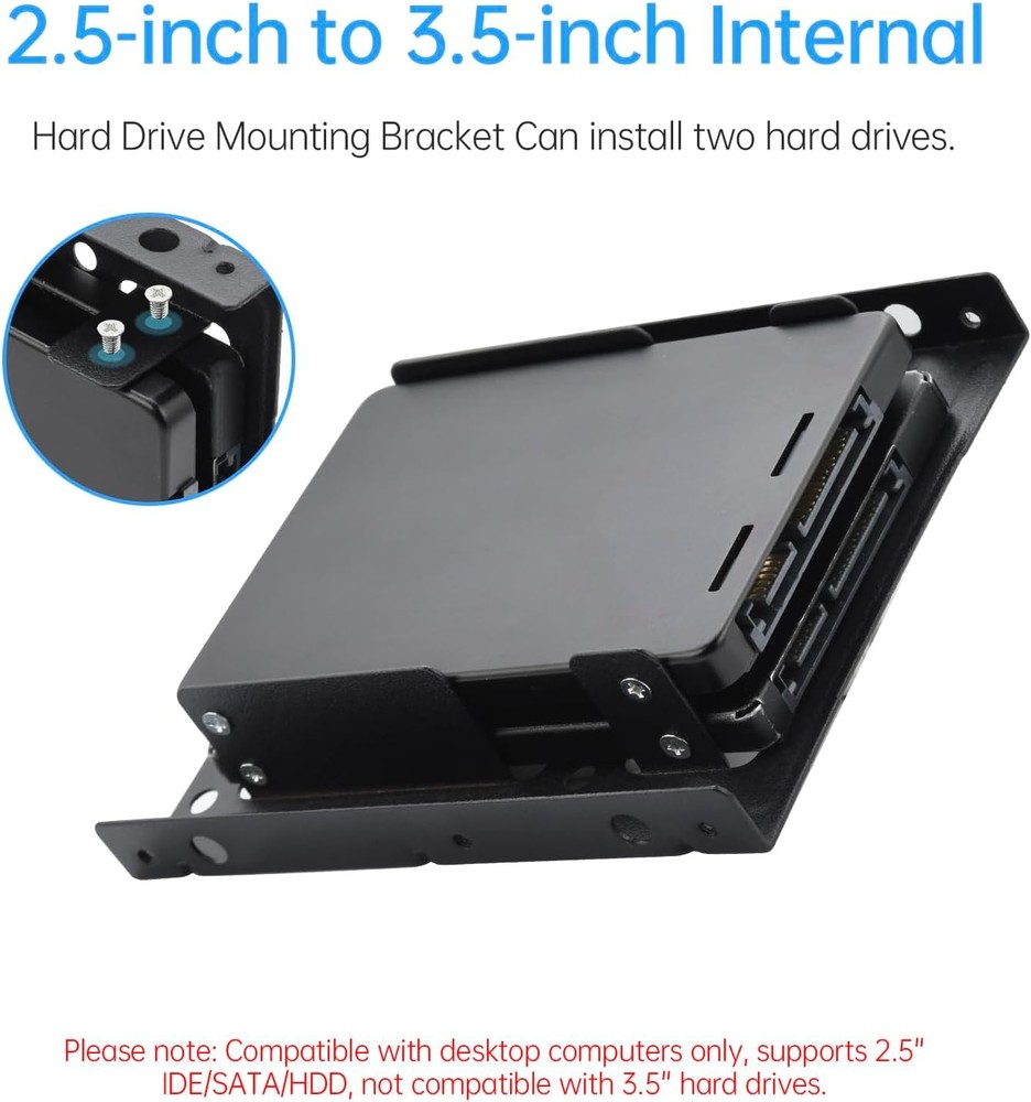2 Pack Double-Deck SSD Mounting Bracket Adapter 2.5" to 3.5" Hard Black