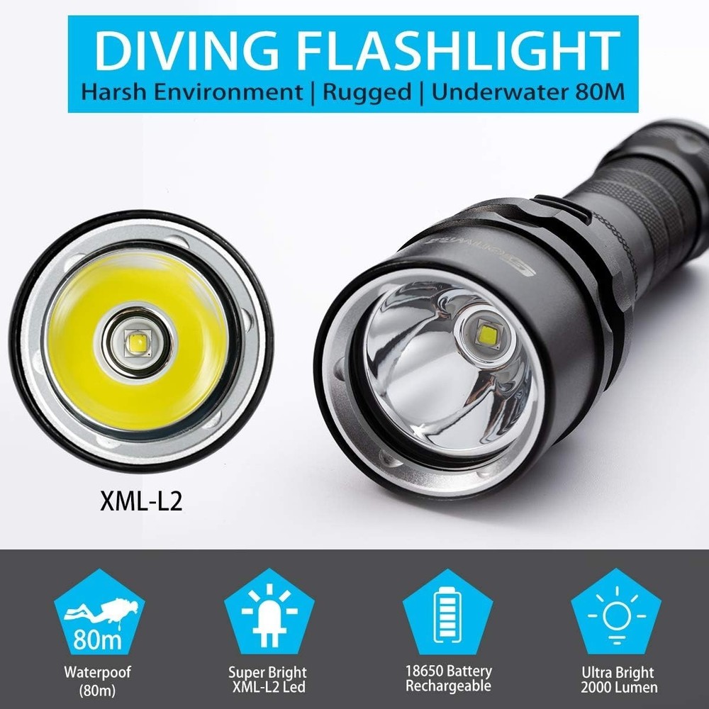 XM-L2 LED Dive Torch Waterproof Underwater Light