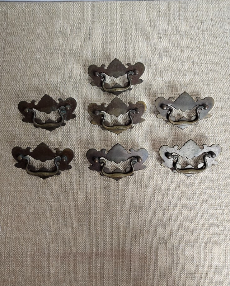 Vintage Chippendale Batwing Drawer Pulls Set 11 Brass 2 Sizes