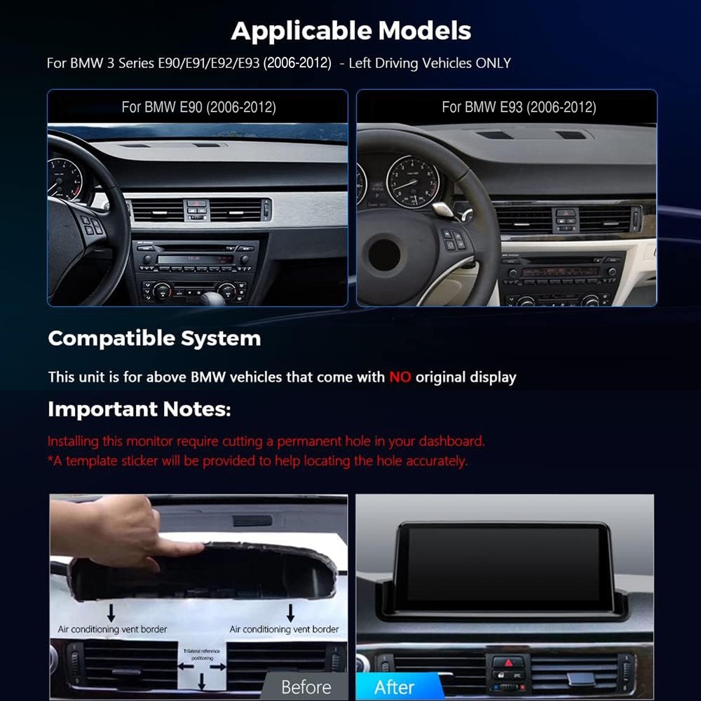 10.25" Linux Car Stereo Apple CarPlay For BMW 3 Series E90 E91 E92 E93 2006-2011