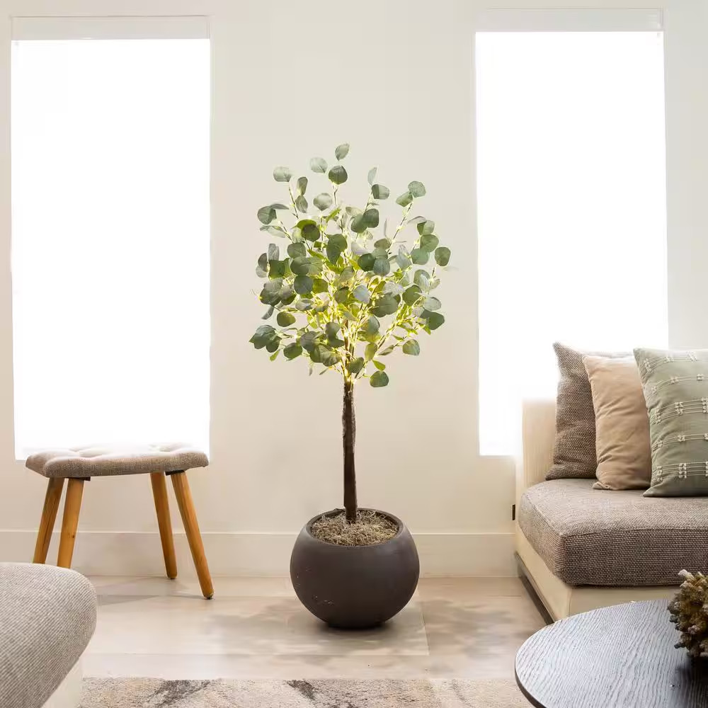 4 Ft. Lighted Artificial Eucalyptus Tree with 240 Warm White LED Lights