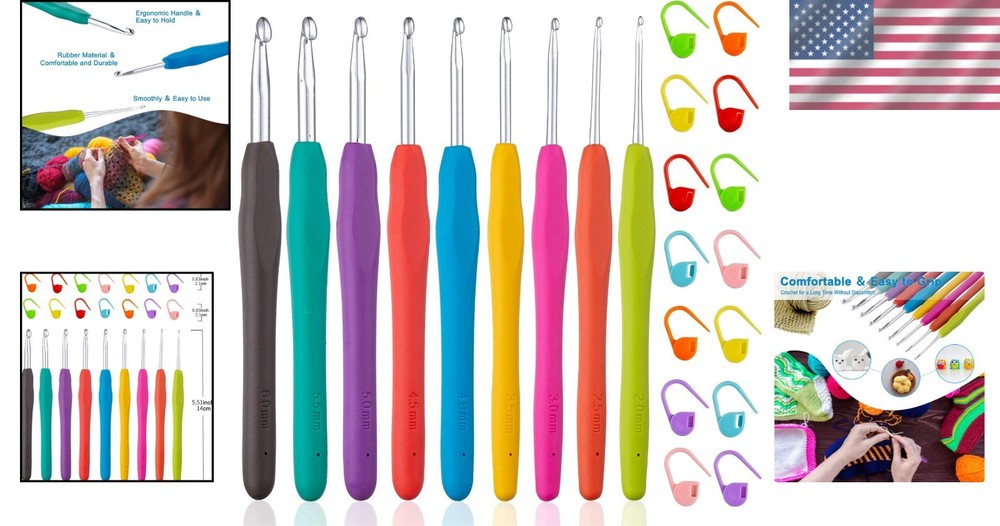 Multi-Size Crochet Hook Set 9 pcs, Ergonomic Design, Colorful & Comfortable!