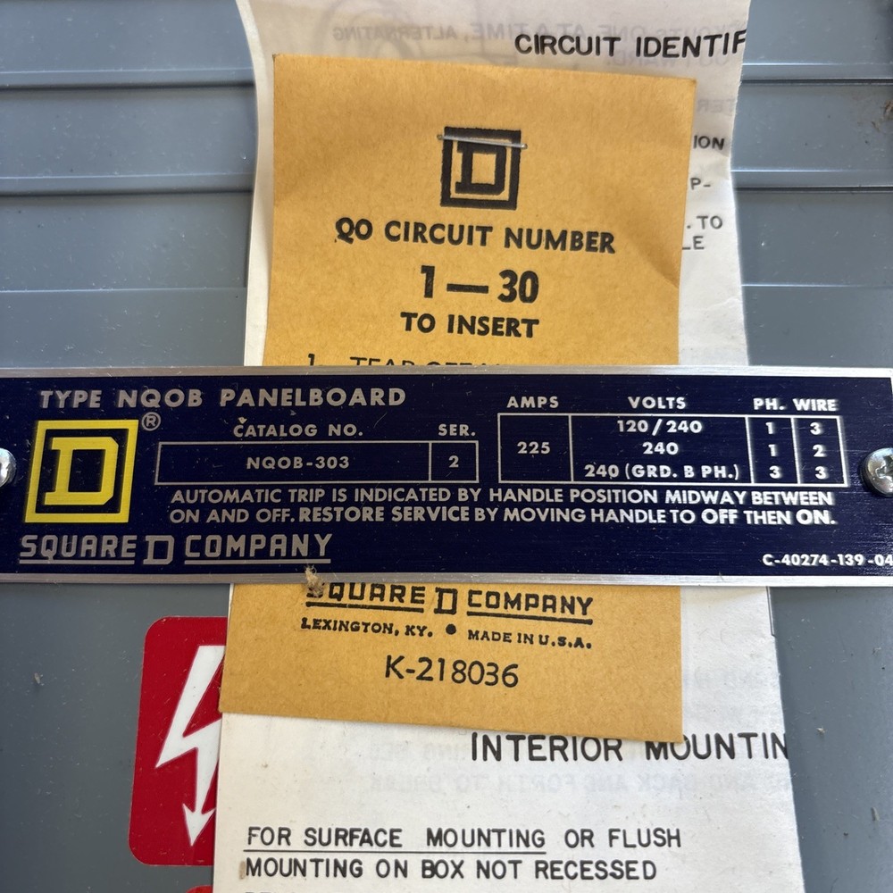 Square D NQOB-303 panelboard interior
