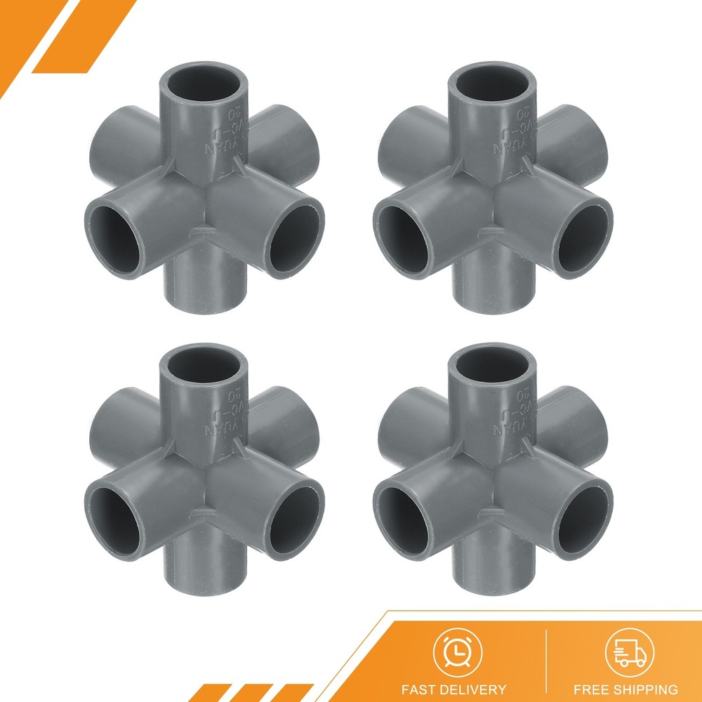 4pcs Tee Fitting 1/2" 6 Ways Connector Build Grade Pipe Coupling Gray