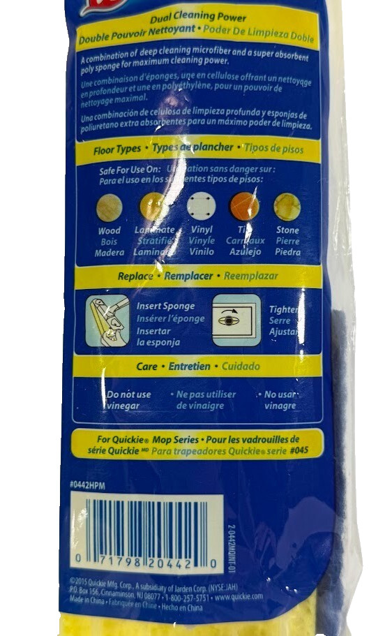 2X Quickie Clean Squeeze Microfiber Sponge Mop Refill Replace Type S 045HPM #045