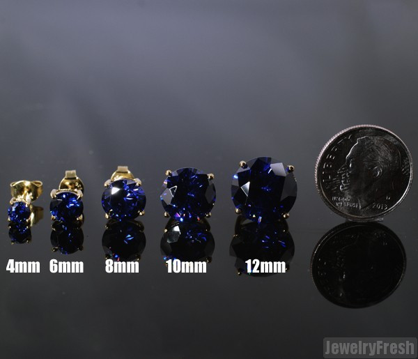 14k Gold Finish Lab Made Sapphire Stud Earrings