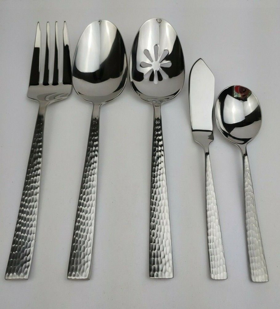 Mikasa OLIVER Flatware Replacement Singles - Satin Finish Hammered Stainless NEW