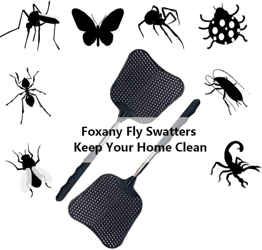 Durable Plastic Fly Swatters with Stainless Steel Handle, 2 Pack