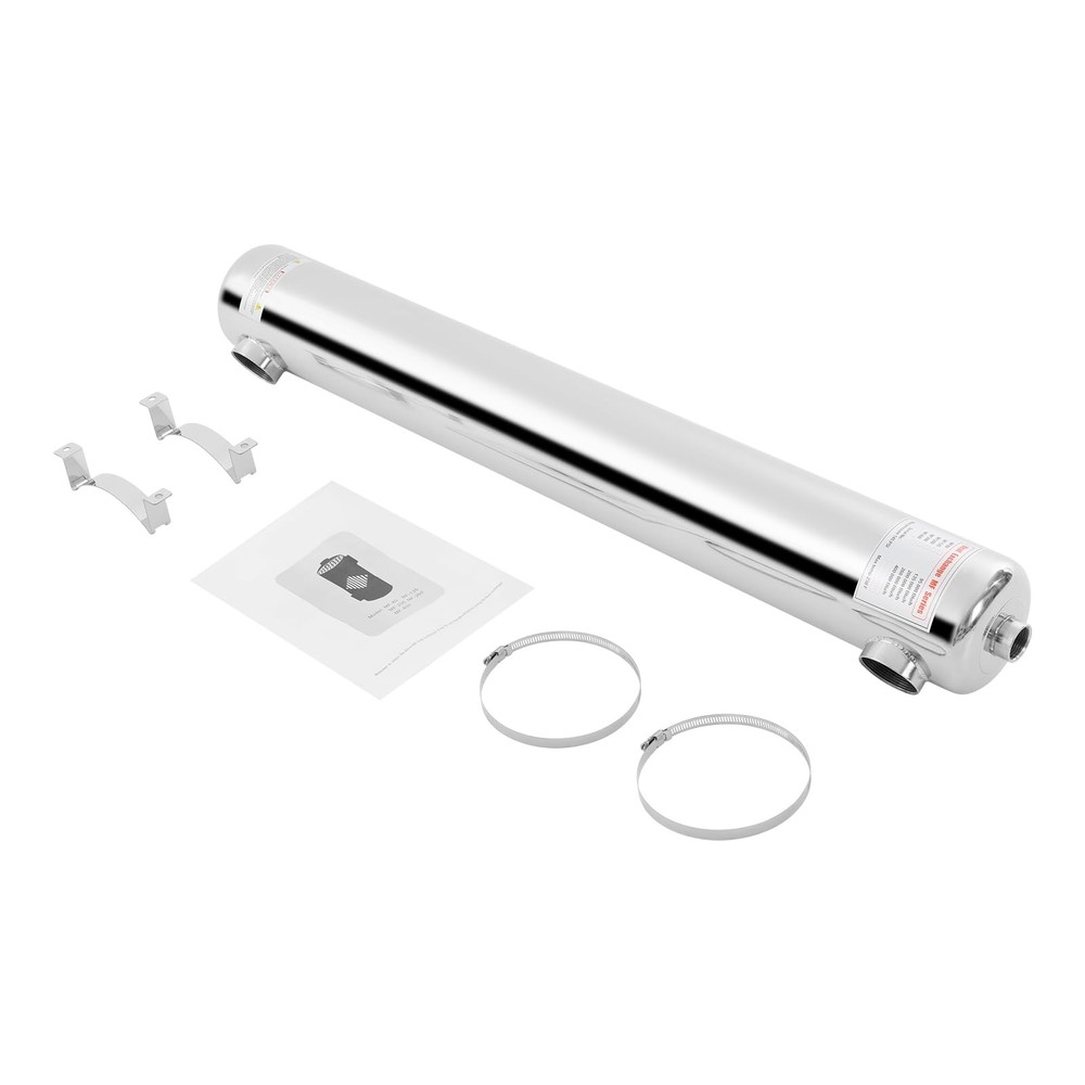 Stainless Steel 400 kBtu Shell Tube Heat Exchanger Same Side Ports 1 2 FPT Pool