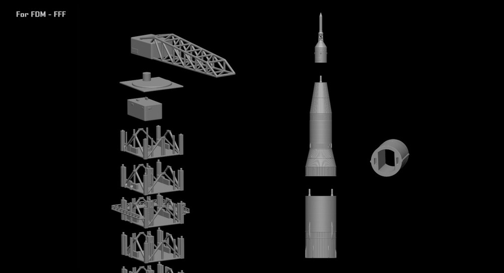 Saturn V Rocket and Launch Pad Apollo 3D model, file STL OBJ for 3D Printer