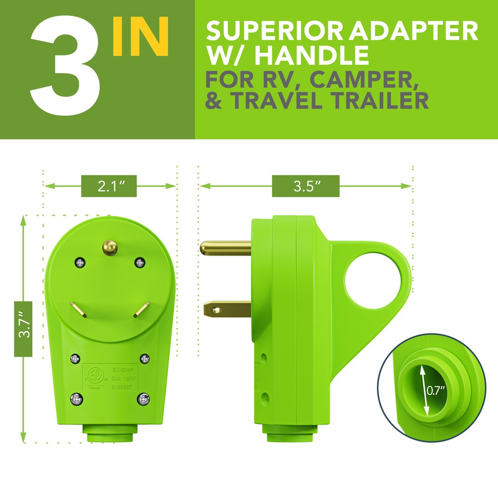 Leisure 30 AMP RV Receptacle Plug Male End TT-30P Replacement Electrical Adapter
