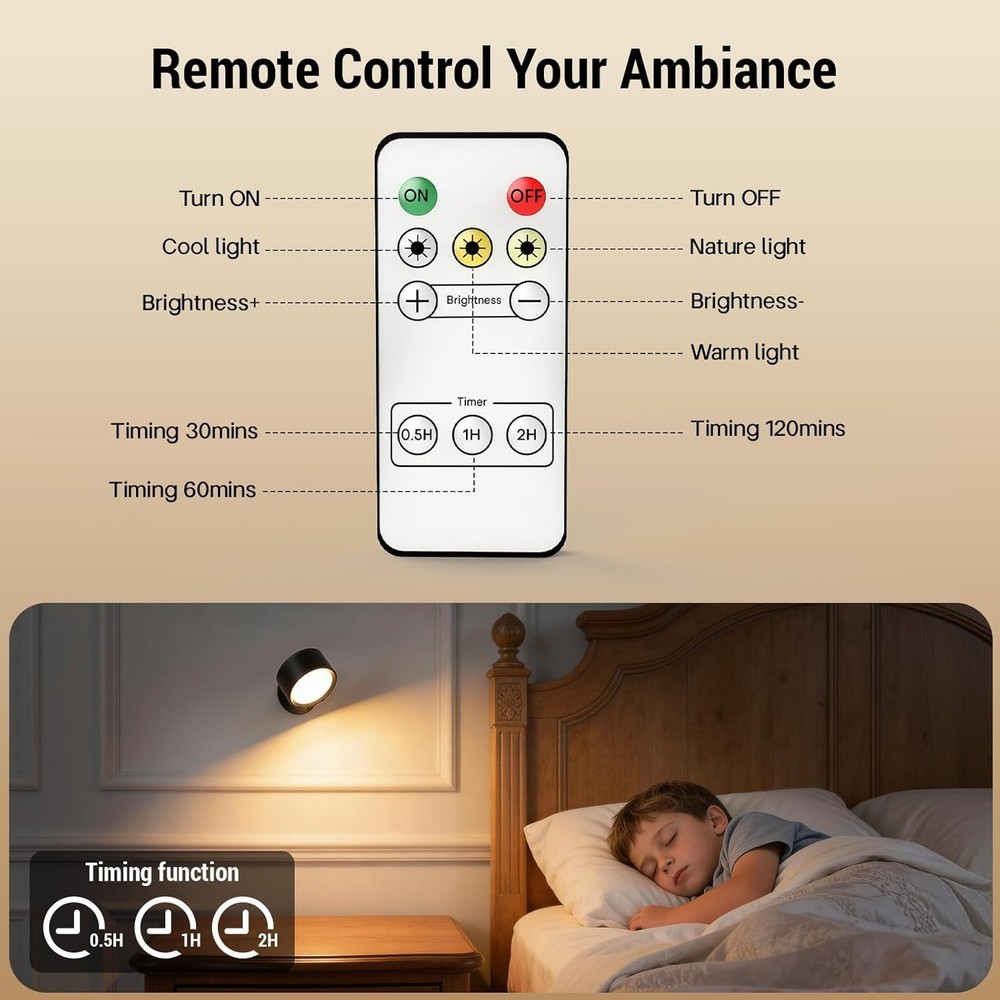 Battery Operated Wall Sconce, Remote Control, Wireless Rechargeable Mounted, ...