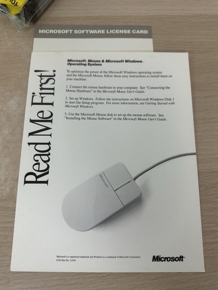 Microsoft Windows 3.1 Operating System + Microsoft Mouse - Vintage 1992 Big Box
