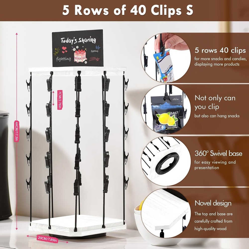 Space-Saving Chip Rack Display: 5 Tiers with 40 Clips - Effortless Access!