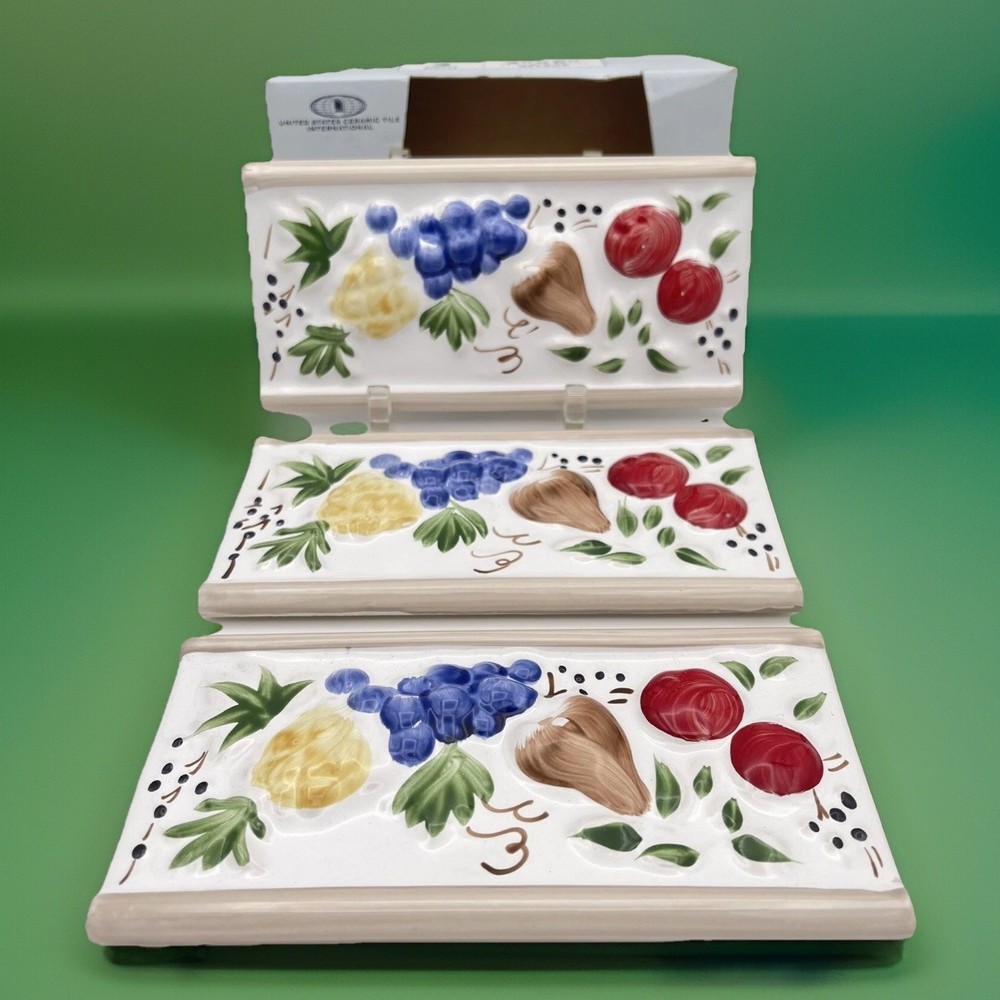 vtg embossed fruit tile 3pc accent tiles England