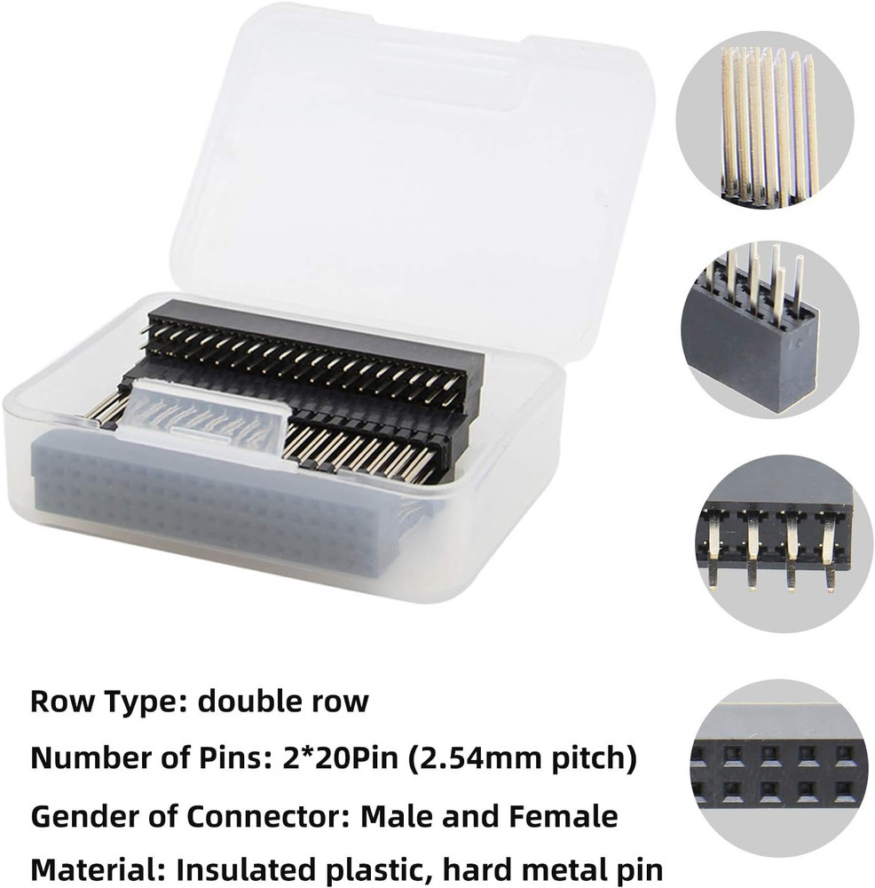 40 Pin Stacking Female Header Kit for Raspberry Pi GPIO Extensions – 2x20 Pack