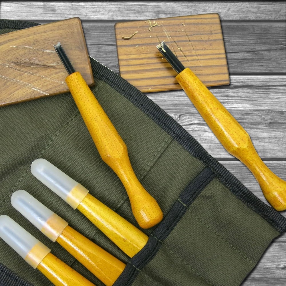 5 Pcs Linocut Tools Set - Premium Triangular Linoleum & Wood Carving Tools wi...
