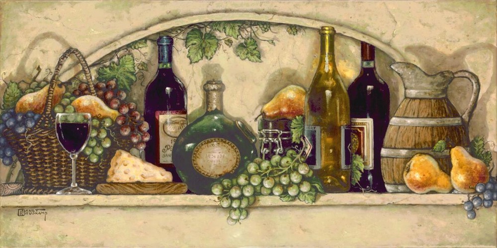 Ceramic Backsplash Tile Mural Wine Themed - Wine Fruit and Cheese Pantry II