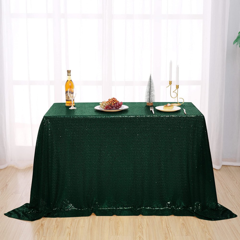Sequin Tablecloth - Dark Green Table Cloths for Parties Rectangular Table Cov...