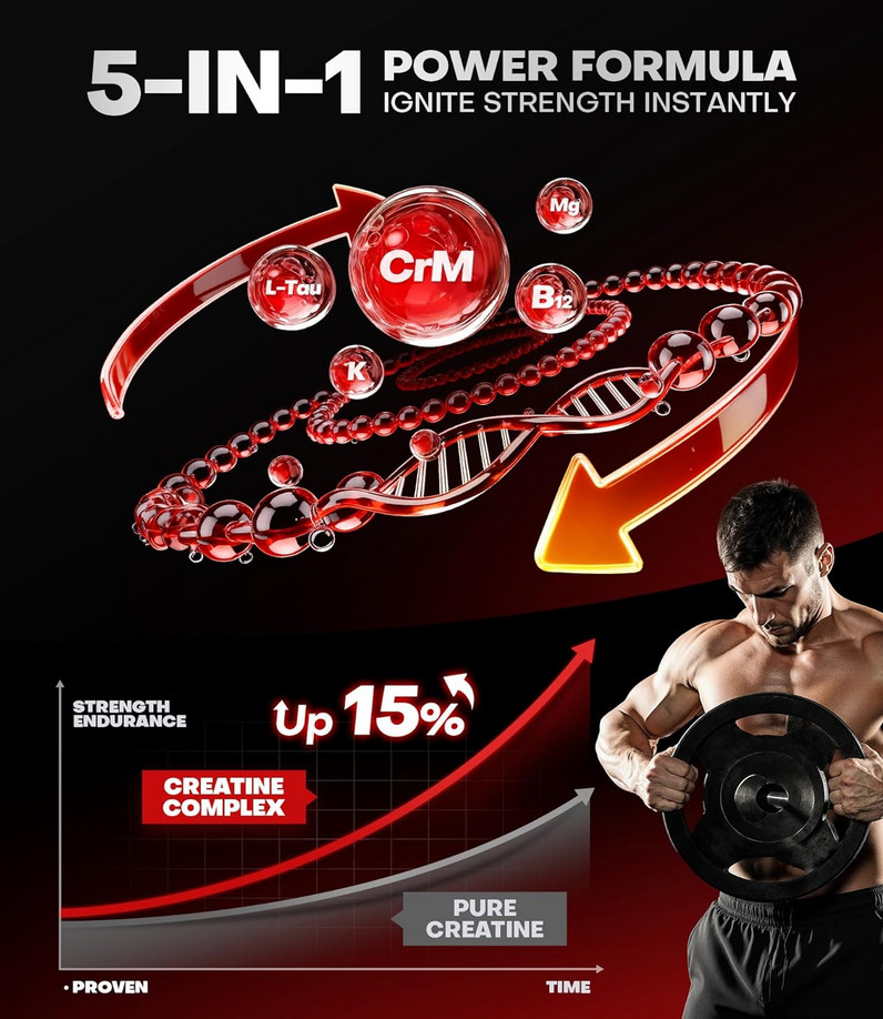 Instant Boost Creatine Monohydrate Gummies, Complex Creatine with Real 5000mg Cr