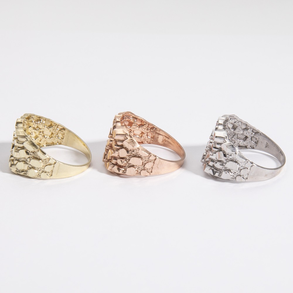 SOLID 10K Gold Large Square Nugget Ring Yellow White Rose Gold
