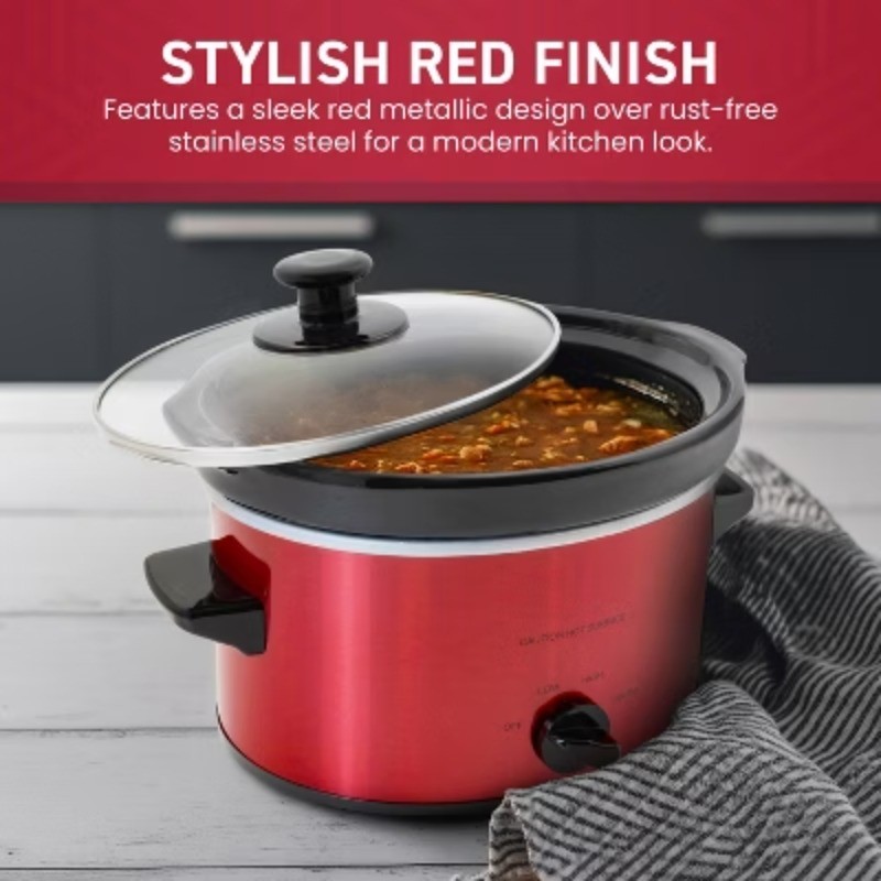 2qt Red Slow Cooker Oval Mini Crock Pot Adjustable Settings Keep Warm New