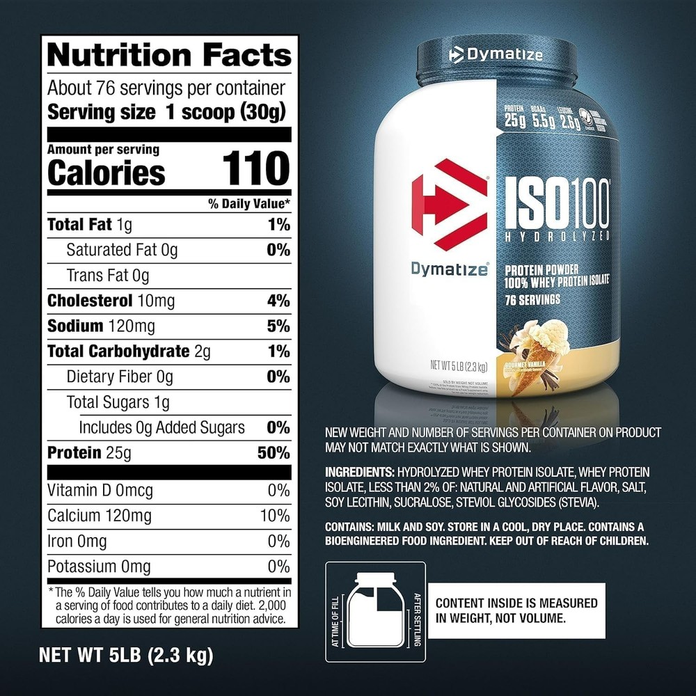 Dymatize ISO100 Hydrolyzed Whey Isolate Protein Vanilla 5 lb