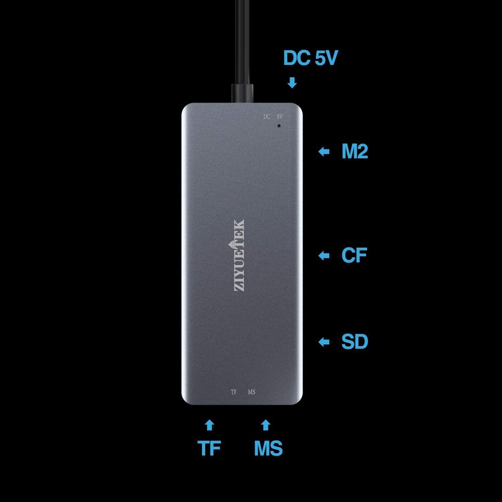 USB C SD Card Reader,5- in-1 Aluminum Thunderbolt 3 Memory TYPE-C, GREY