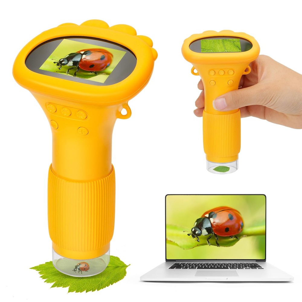 Kids Microscope Pocket Microscope, 2" IPS Screen 1000X Portable Microscope fo...