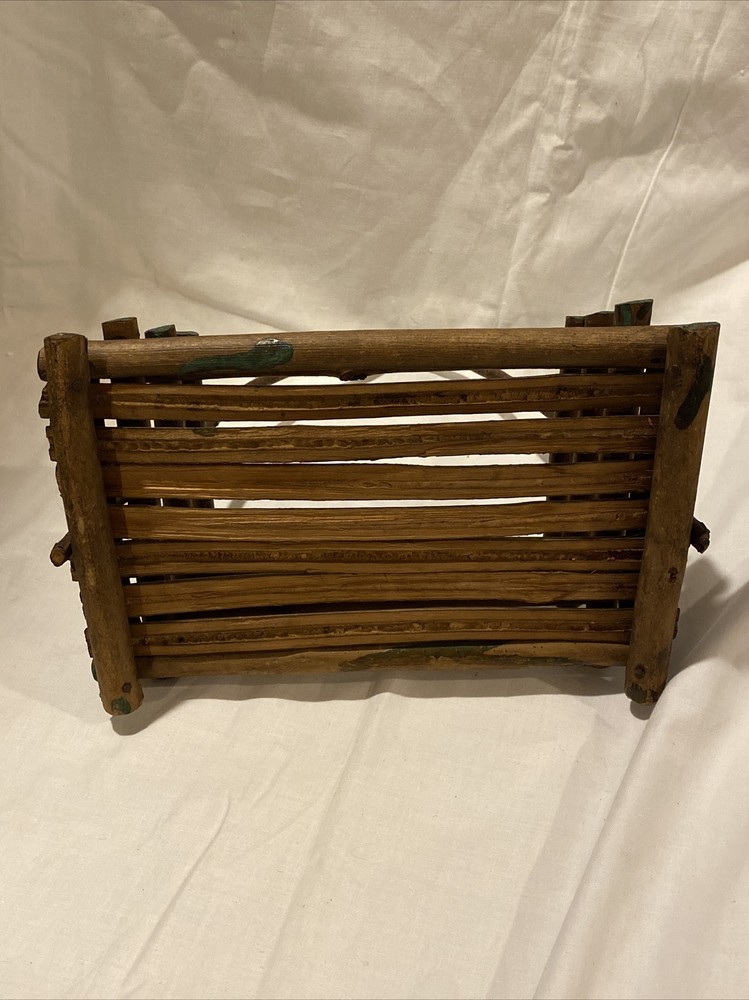 Authentic Handmade Vintage Primitive Stick Twig Basket w/ Handle