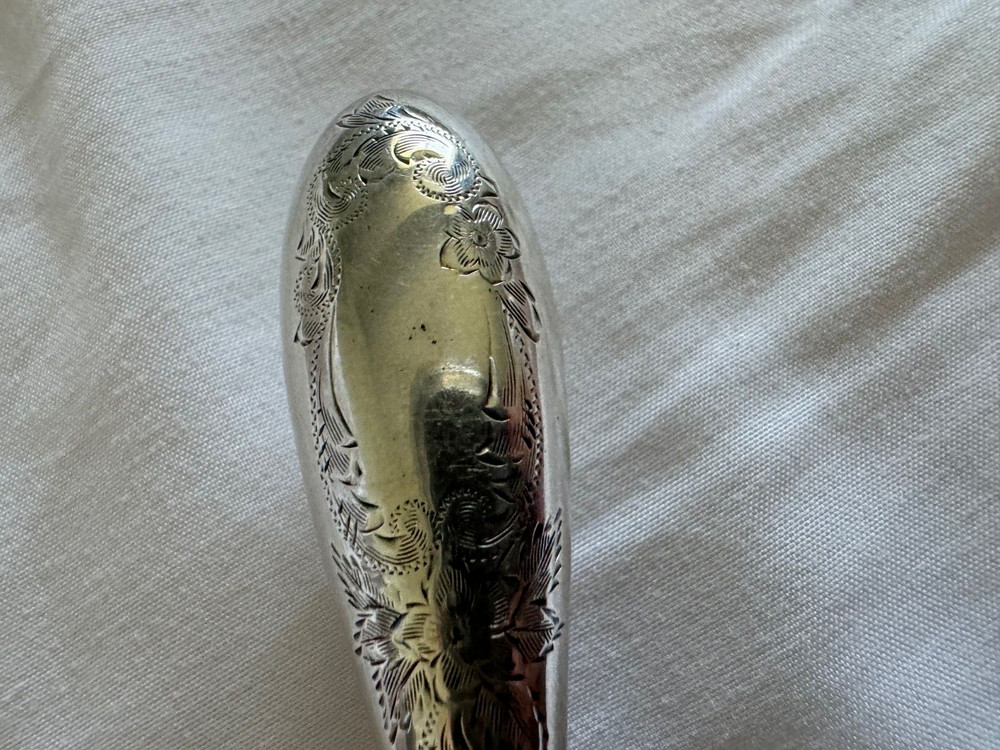 Antique Sterling Silver Handle Button Hook Engraved Scrolling and Flower Design