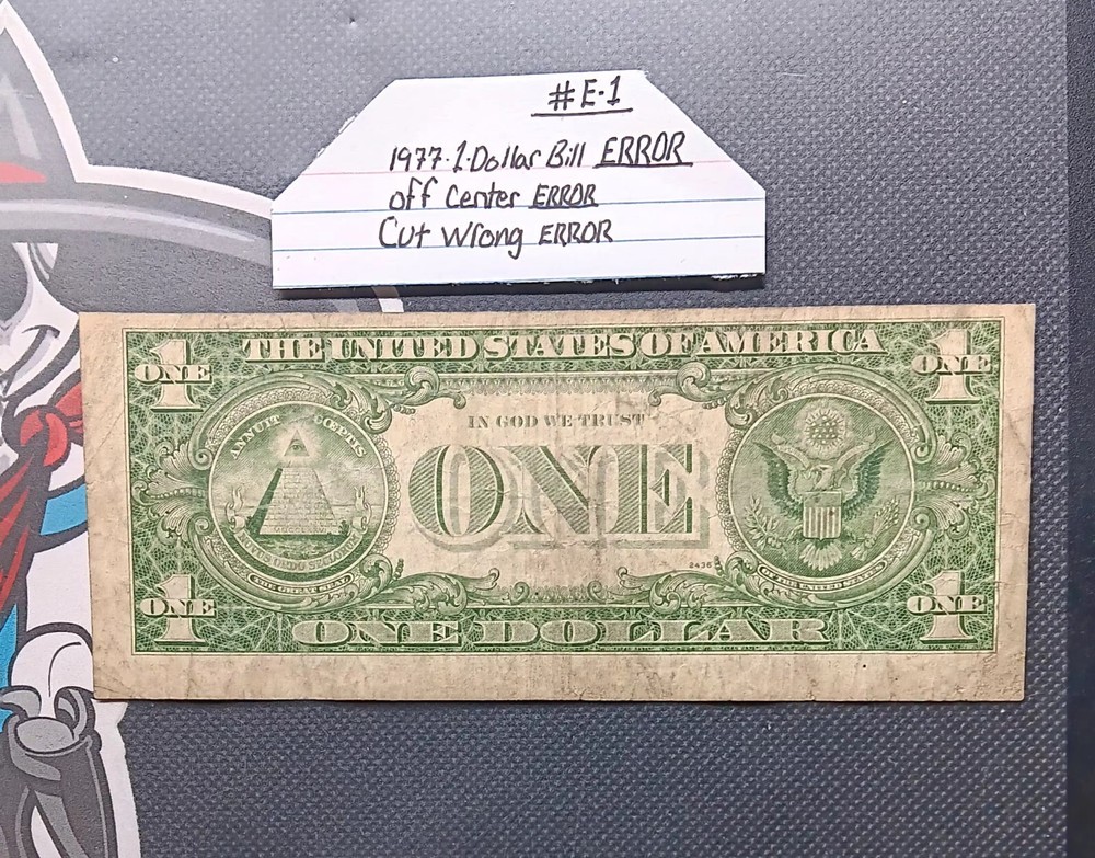 $ 1977 -dollar bill ERROR cut Wrong Off center Very cool Check it out🤔🤗😎