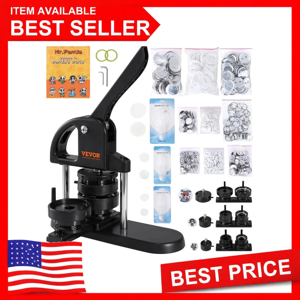 VEVOR Button Maker Machine 3 Size 300pcs Kit