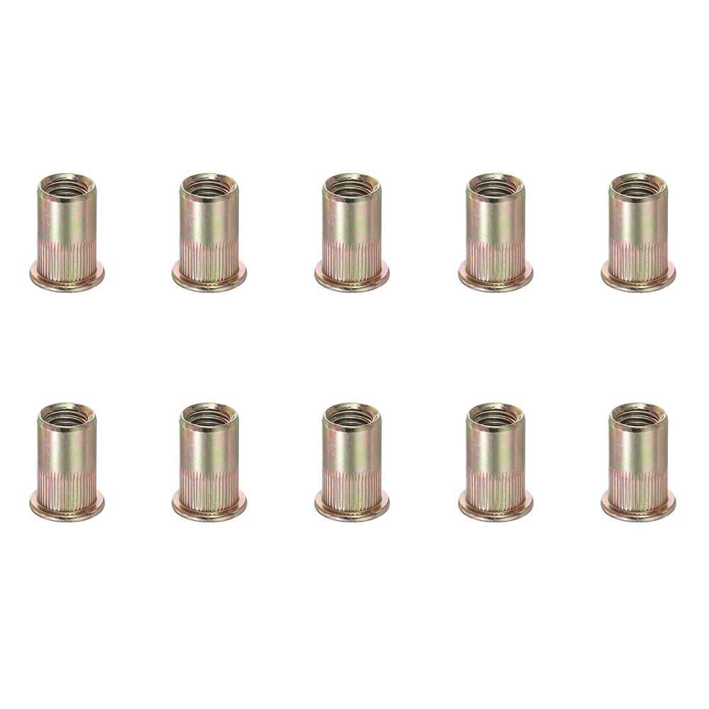 10 Pcs 1/2-13 Rivet Nuts Galvanized Carbon Steel Knurled Flat Head Insert Nuts