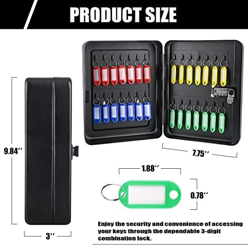 Key Lock Box Wall Mount with Combination 28 Hooks Tags