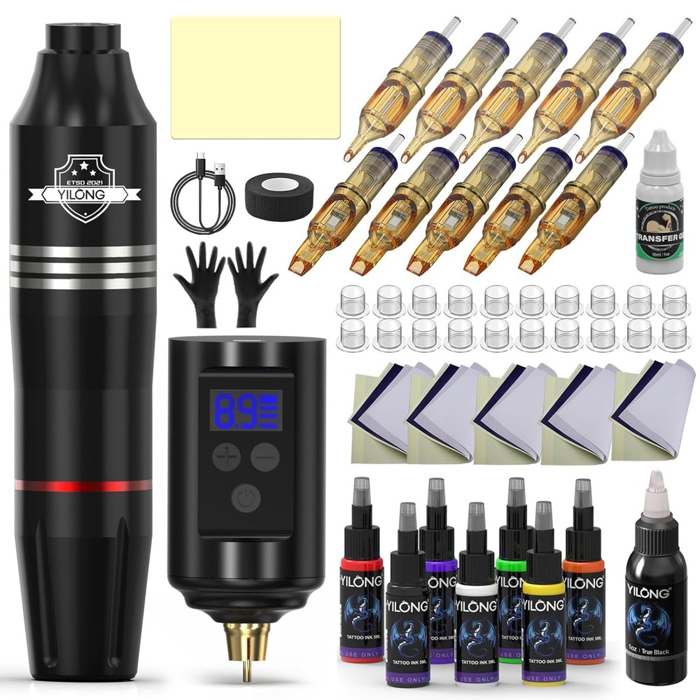 Wireless Tattoo Kit Complete for Beginners Pen Machine with Power Supply Needles