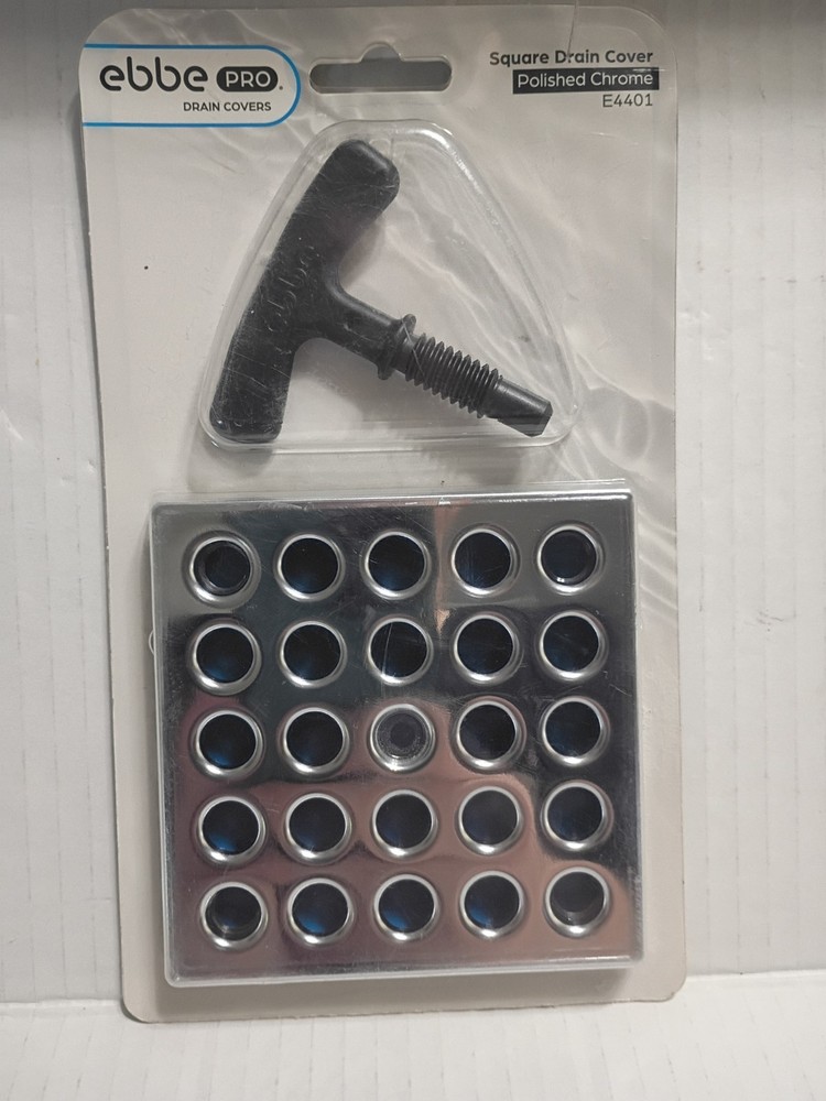Drain Cover Ebbe Pro Square polished chrome E4401 NEW sealed w/puller