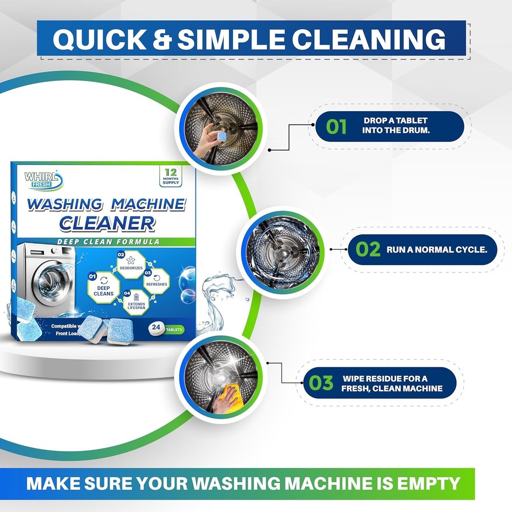 Washing Machine Cleaner Tablets, 24 Pack–Deep Cleaning Tablets for Top & Front